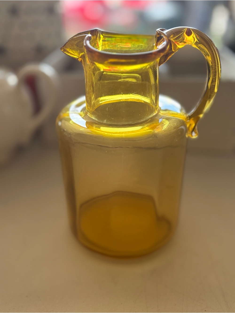 Vintage Amber Yellow Glass Pitcher Vase